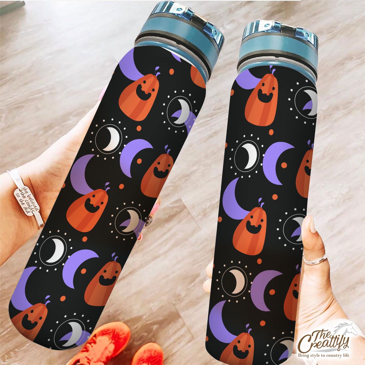 Funny Pumpkin Carving With Crescent Moon Halloween Tracker Bottle