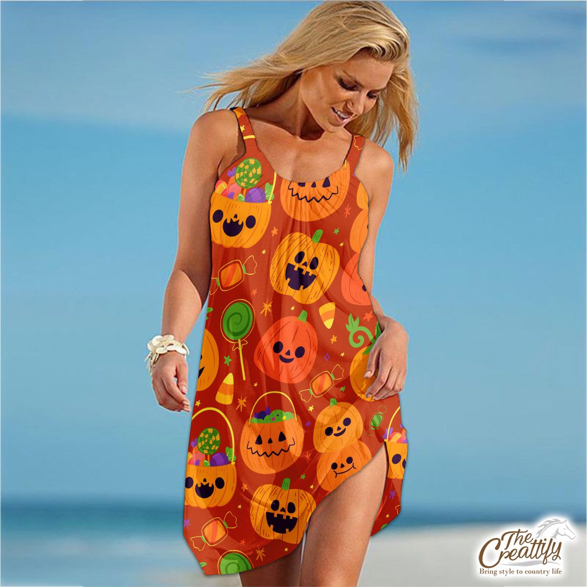 Cute Pumpkin, Jack O Lantern Full of Candy Orange Halloween Tribal Dress