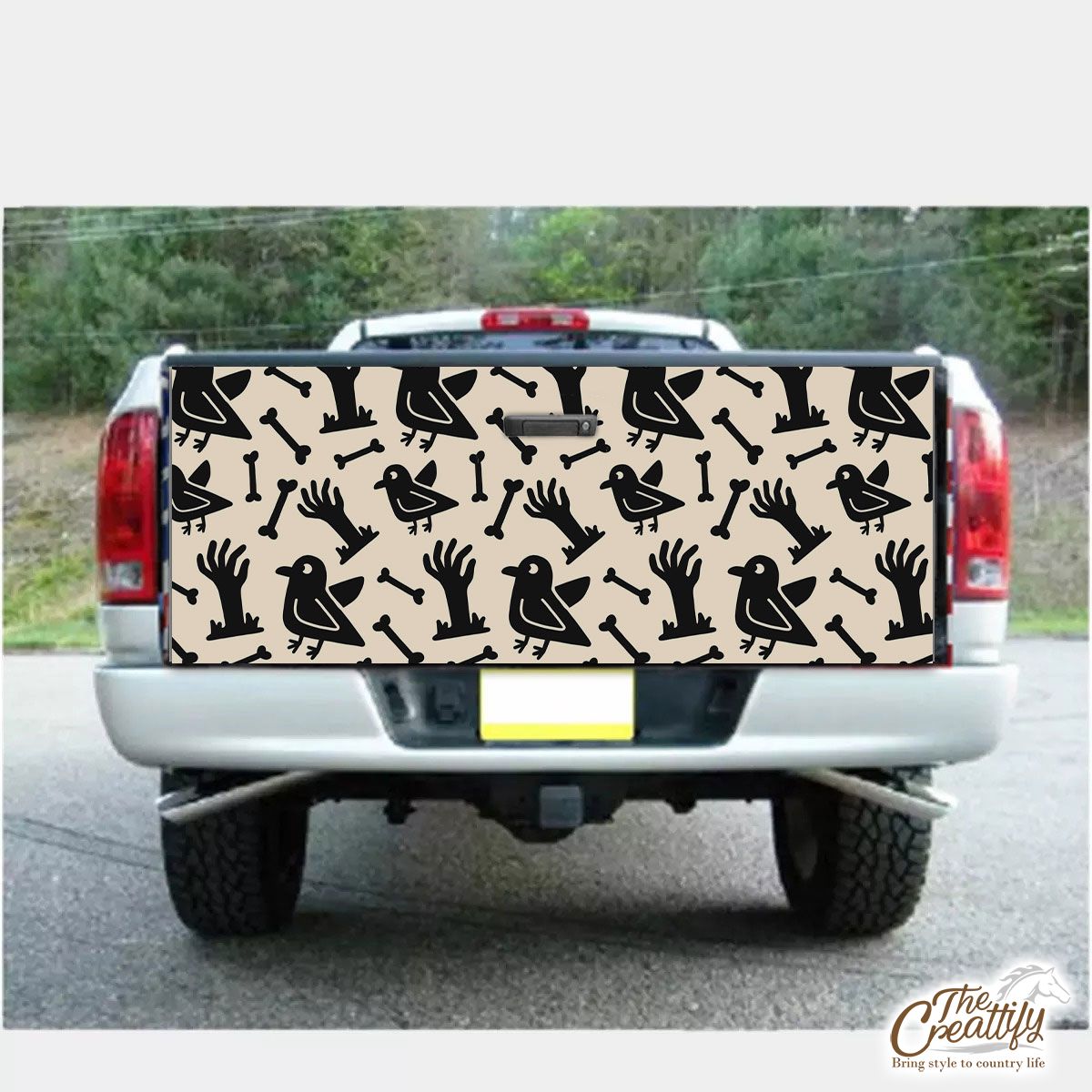 Black And White Halloween Owl With Bone Truck Bed Decal