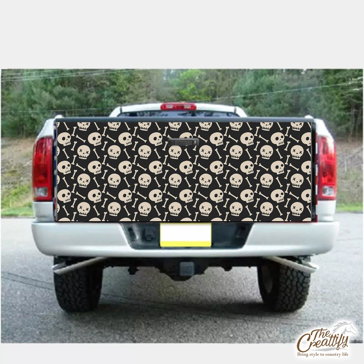 Black And White Halloween Skull And Bones Truck Bed Decal
