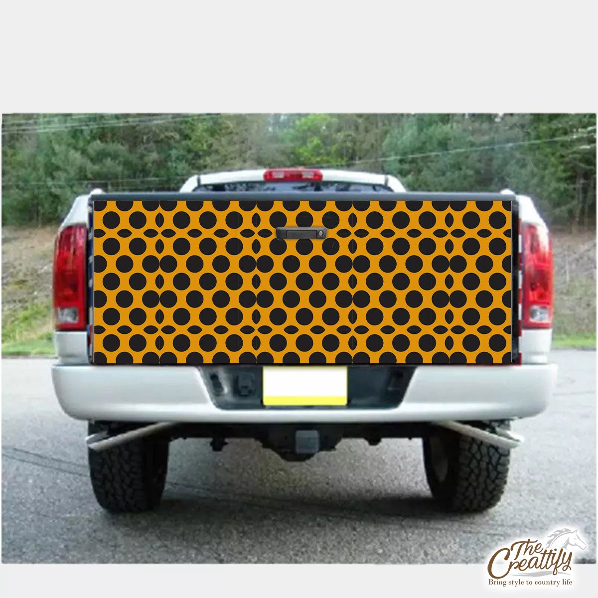 Black Dot On Yellow Background Halloween Truck Bed Decal
