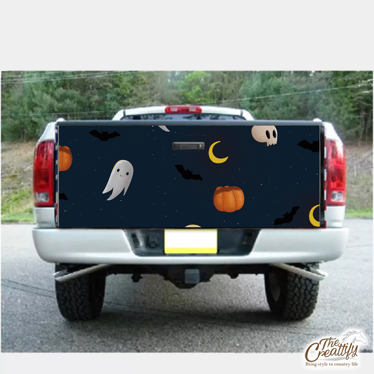 Cute Boo Ghost, Pumpkins With Moon Halloween Truck Bed Decal