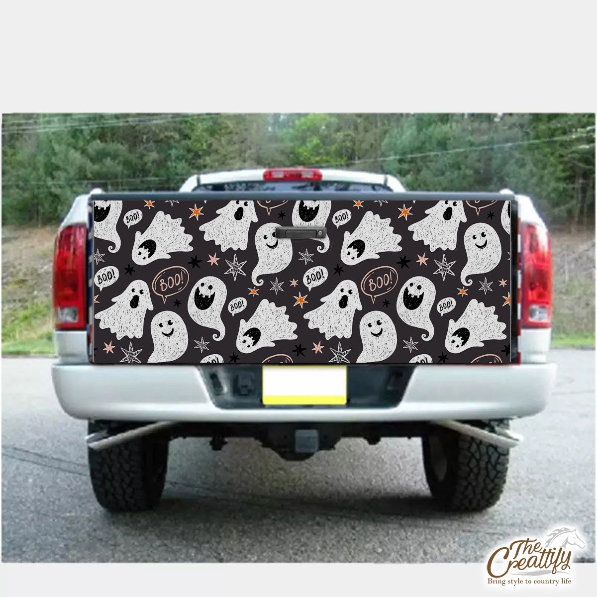 Cute Ghost On The Halloween Background Truck Bed Decal