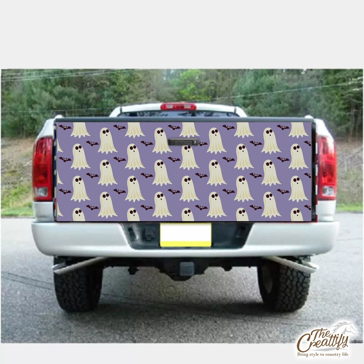 Cute and Funny White Boo Ghost And Bat Halloween Truck Bed Decal
