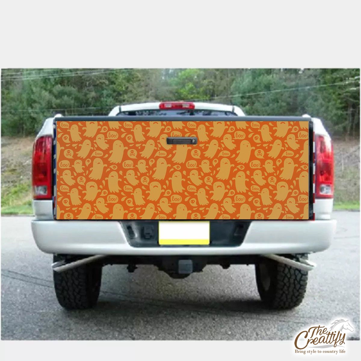 Cute and Funny Yellow Boo Ghost Halloween Truck Bed Decal