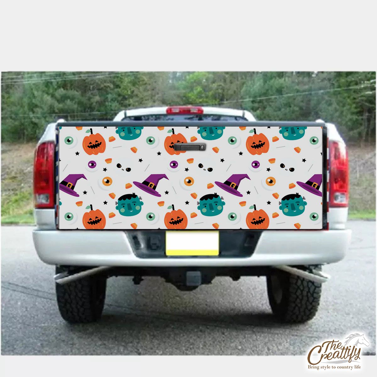 Funny Halloween Pumpkin Face, Jack O Lantern, Halloween Skeleton, Wicked Witches 1 Truck Bed Decal