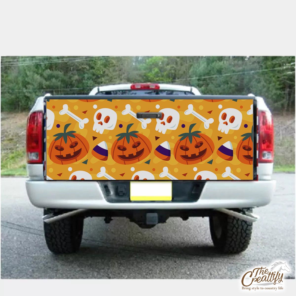 Funny Halloween Pumpkin Face, Jack O Lantern, Halloween Skeleton Truck Bed Decal