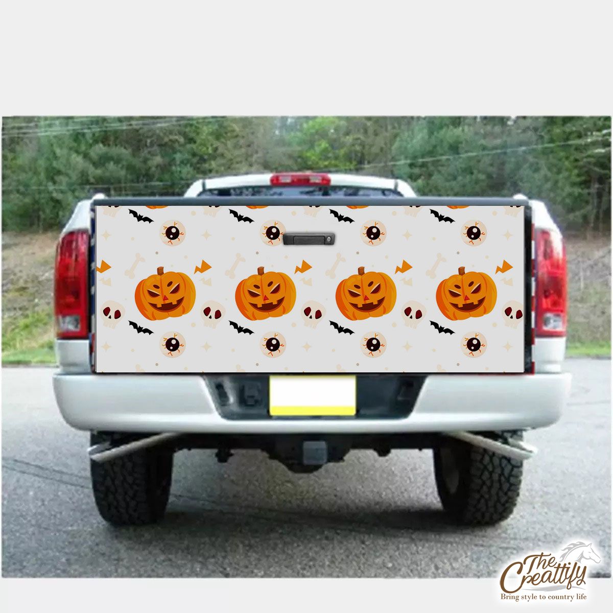 Funny Halloween Pumpkin Face, Jack O Lantern, Horror Bats Truck Bed Decal