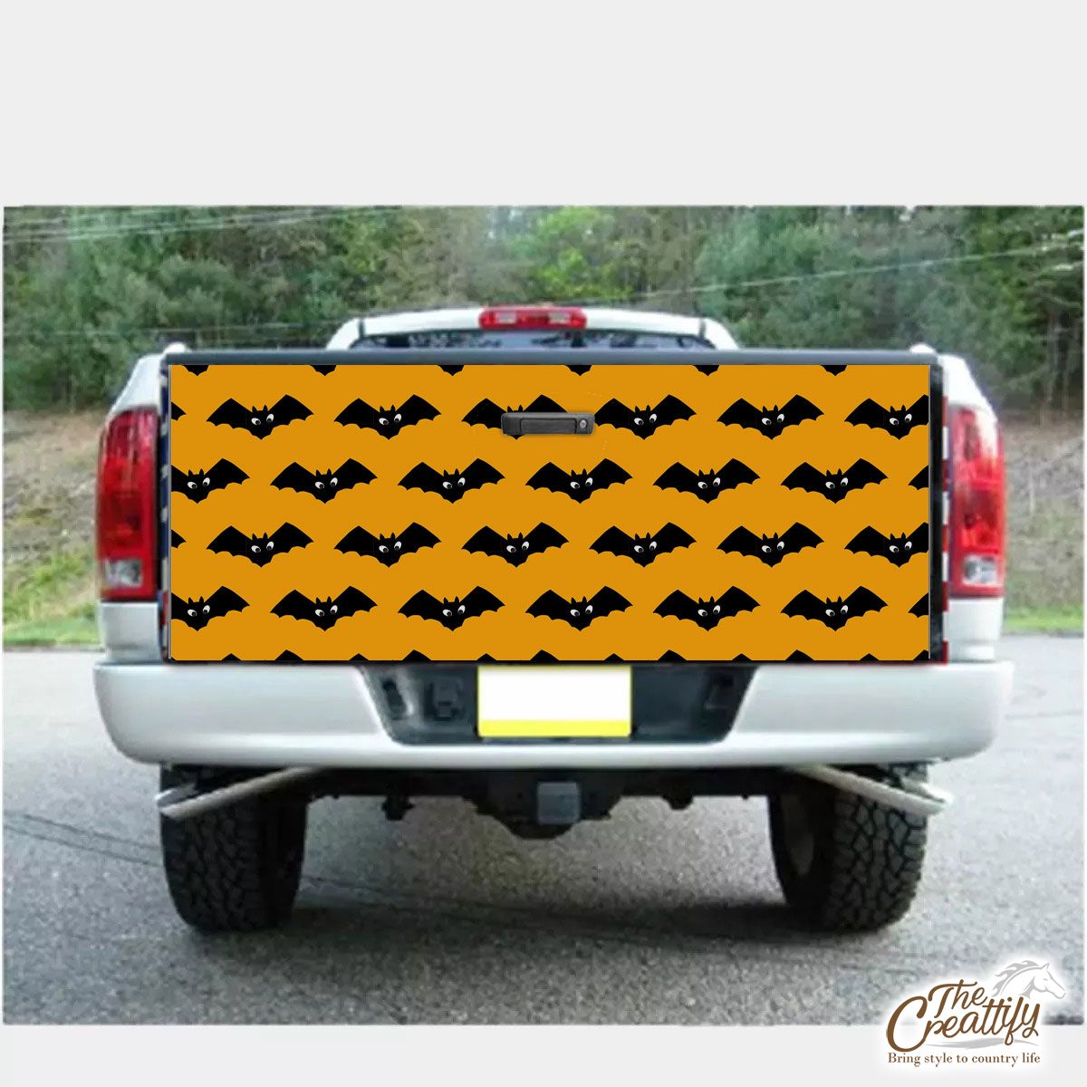 Halloween Bats On Orange Background Truck Bed Decal