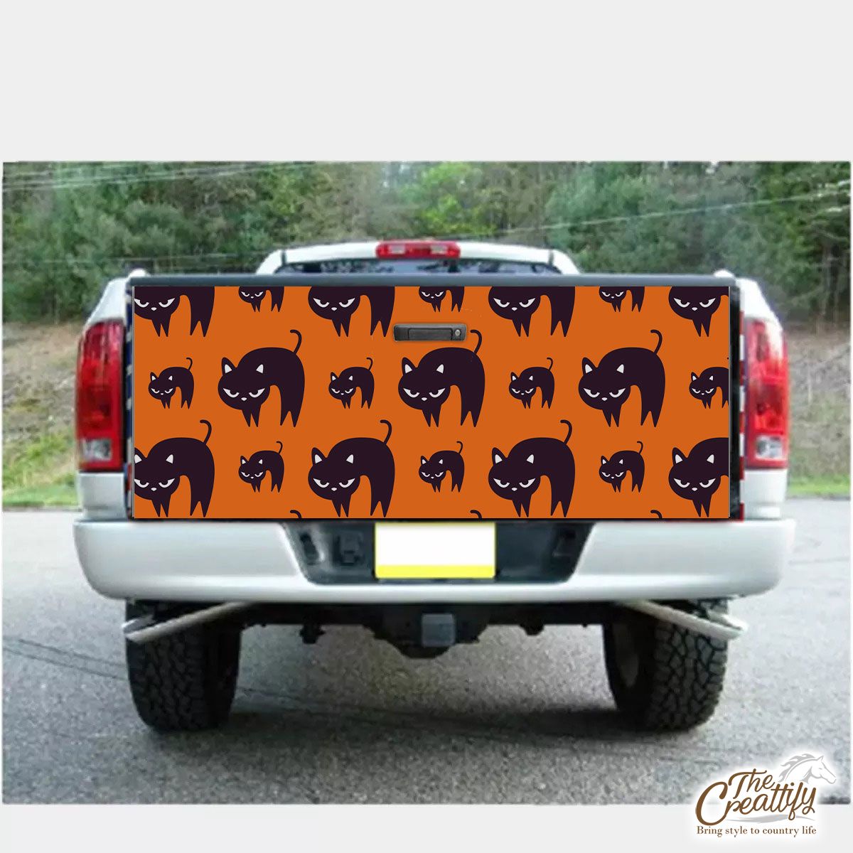 Halloween Black Cat On The Orange Background Truck Bed Decal