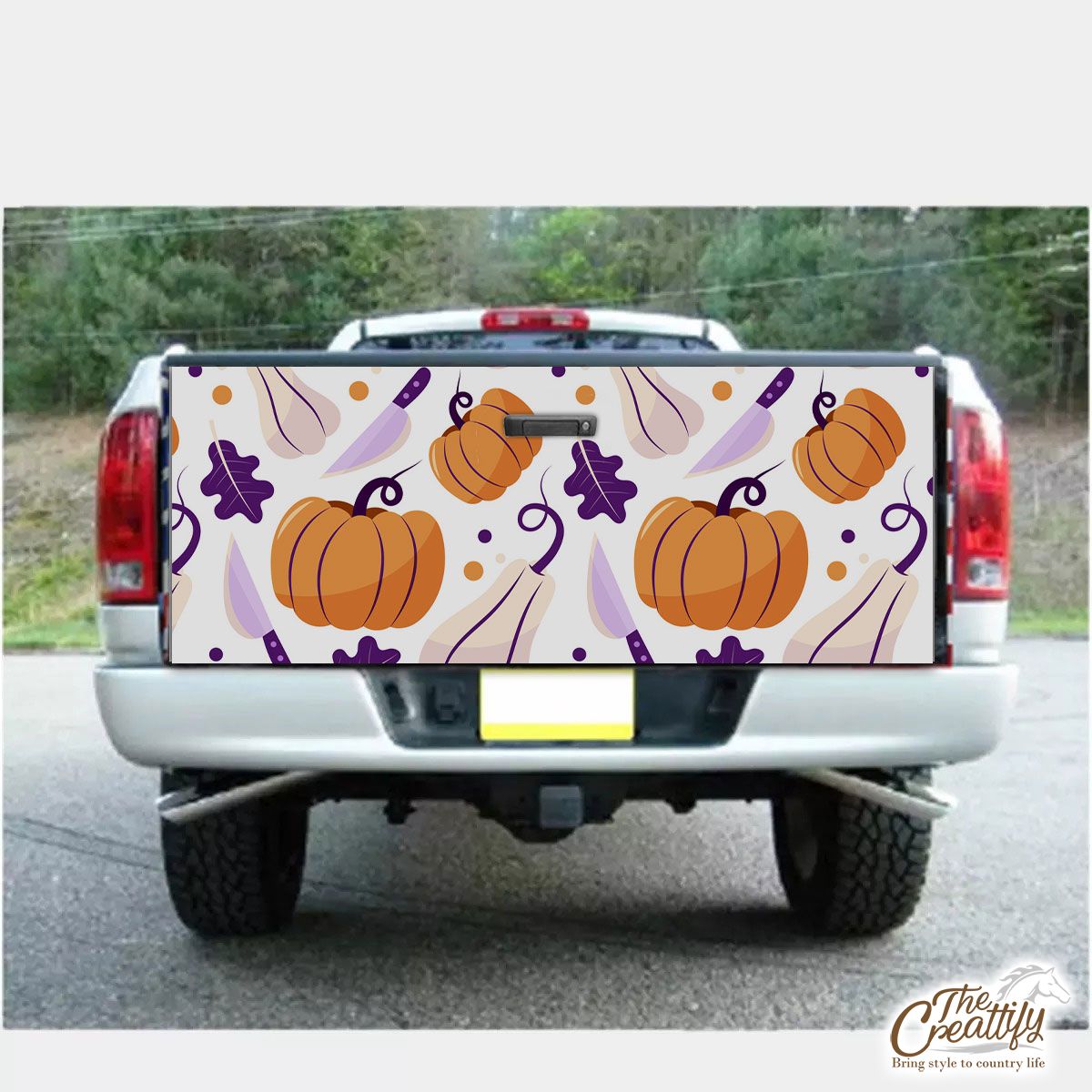Halloween Scary With Cute Pumpkin, Jack O Lantern White Truck Bed Decal