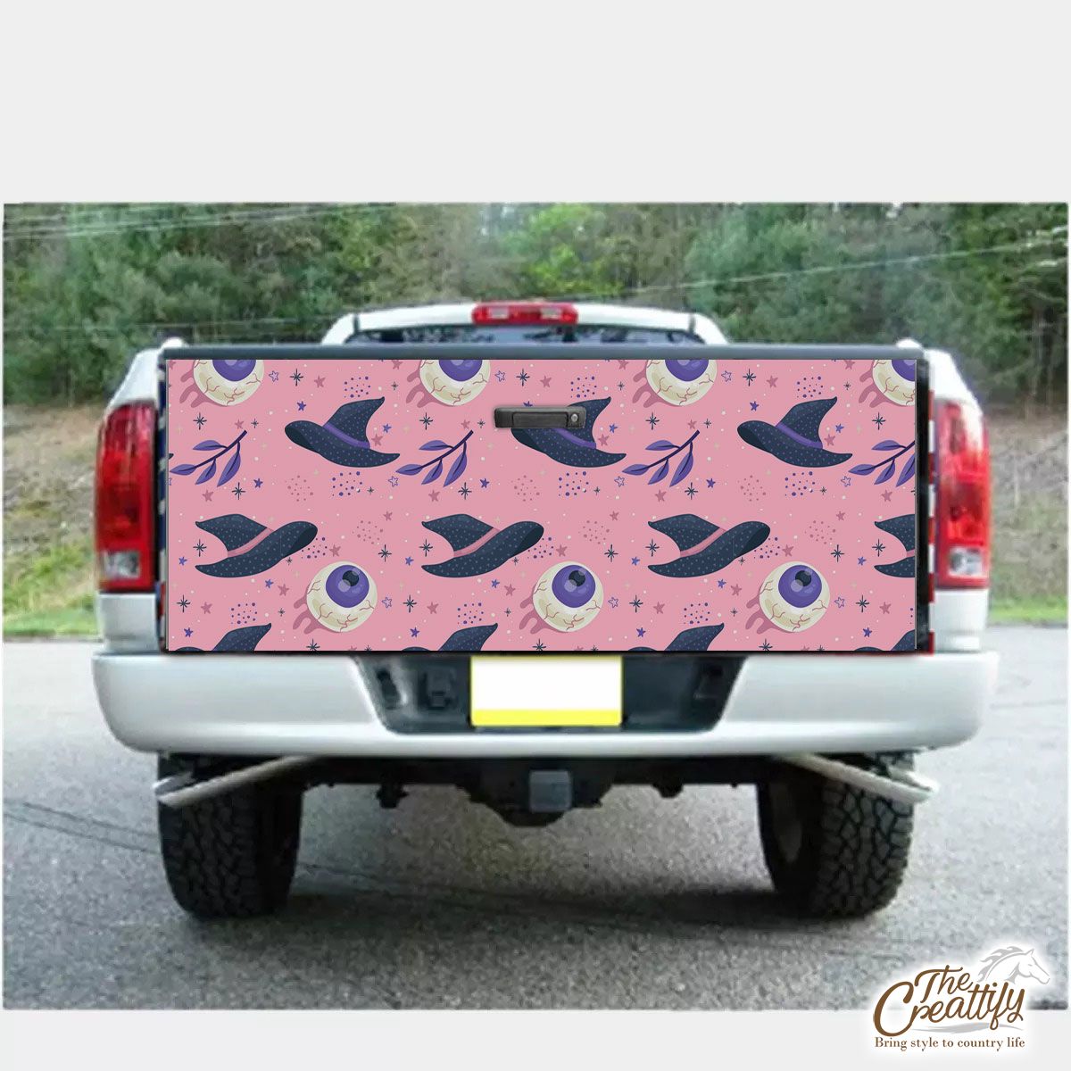 Halloween Witch Hat Halloween Eyes On The Pink Background Truck Bed Decal