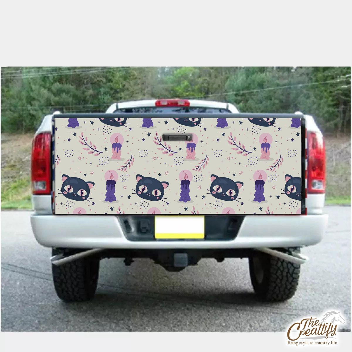 Happy Halloween With Black Cat On The Light Background Truck Bed Decal