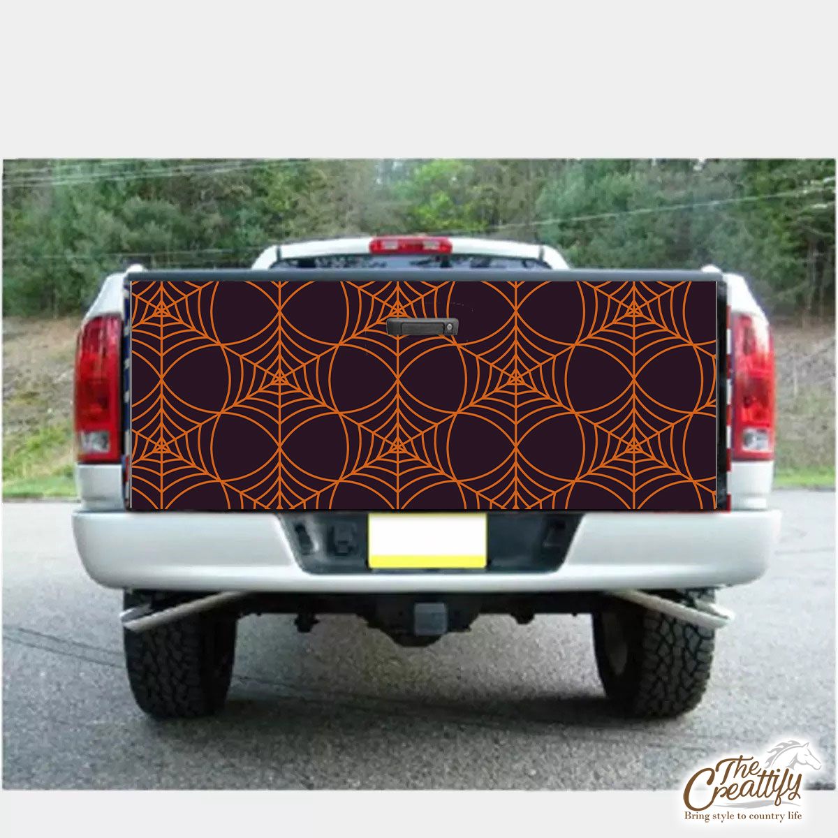 Orange Color Seamless Spider Web Halloween Truck Bed Decal