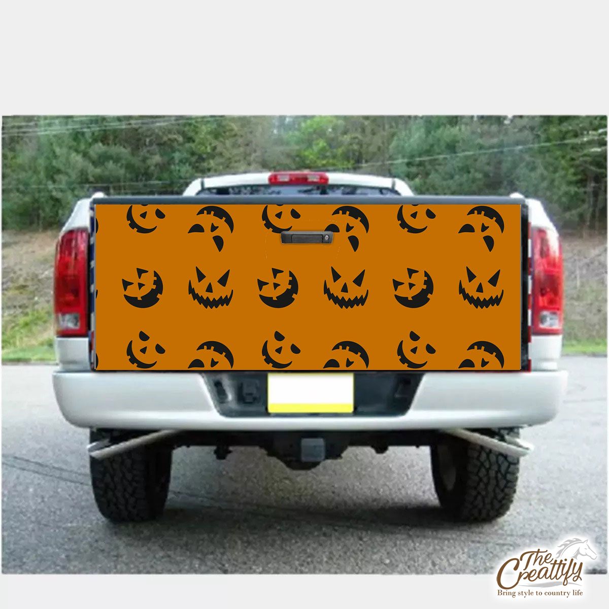 Scary Face On The Orange Color Background Halloween Truck Bed Decal