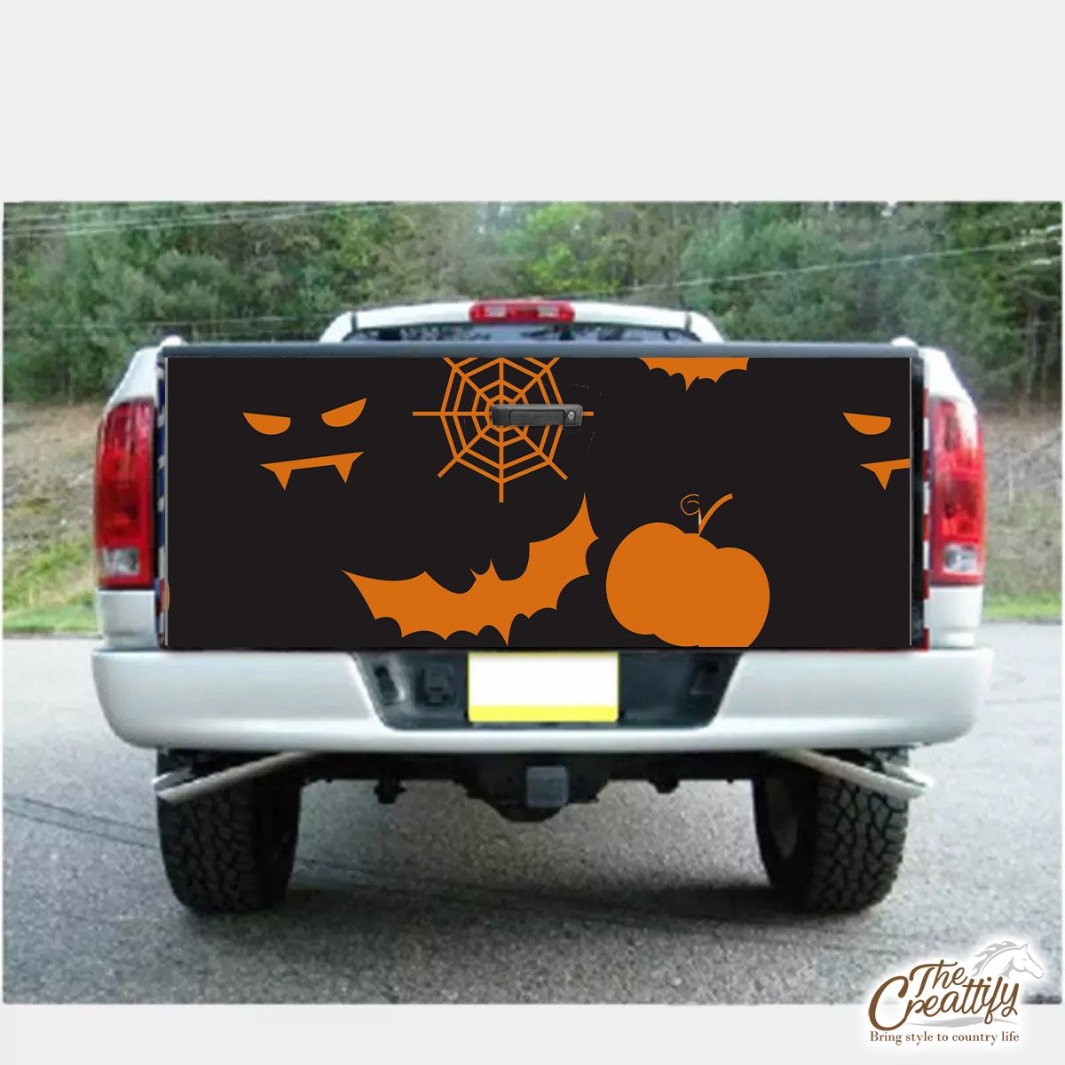 Scary Halloween Vampire  With Pumpkin Jack O Lantern and Bat Truck Bed Decal