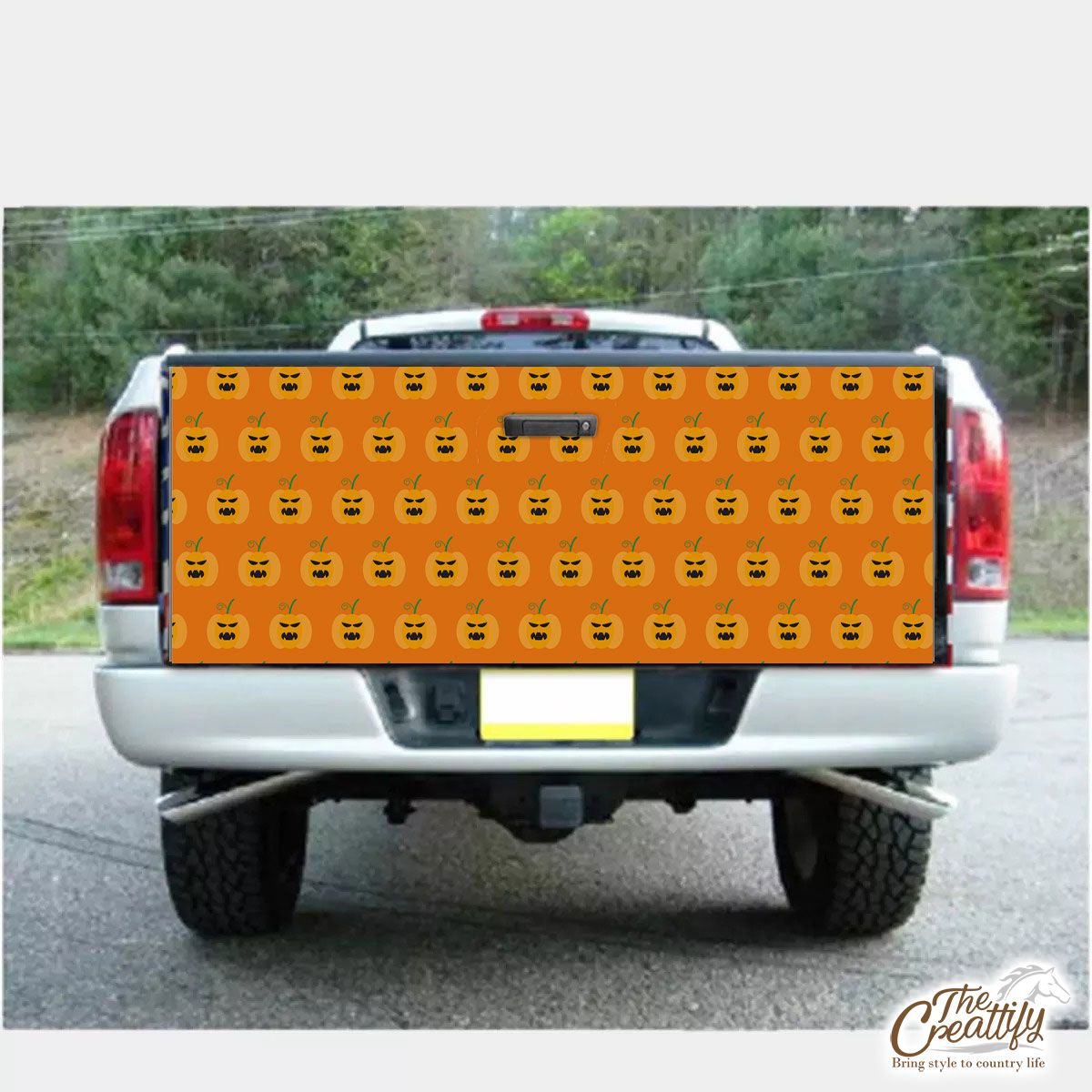 Scary Pumpkin Faces On Halloween Background Truck Bed Decal
