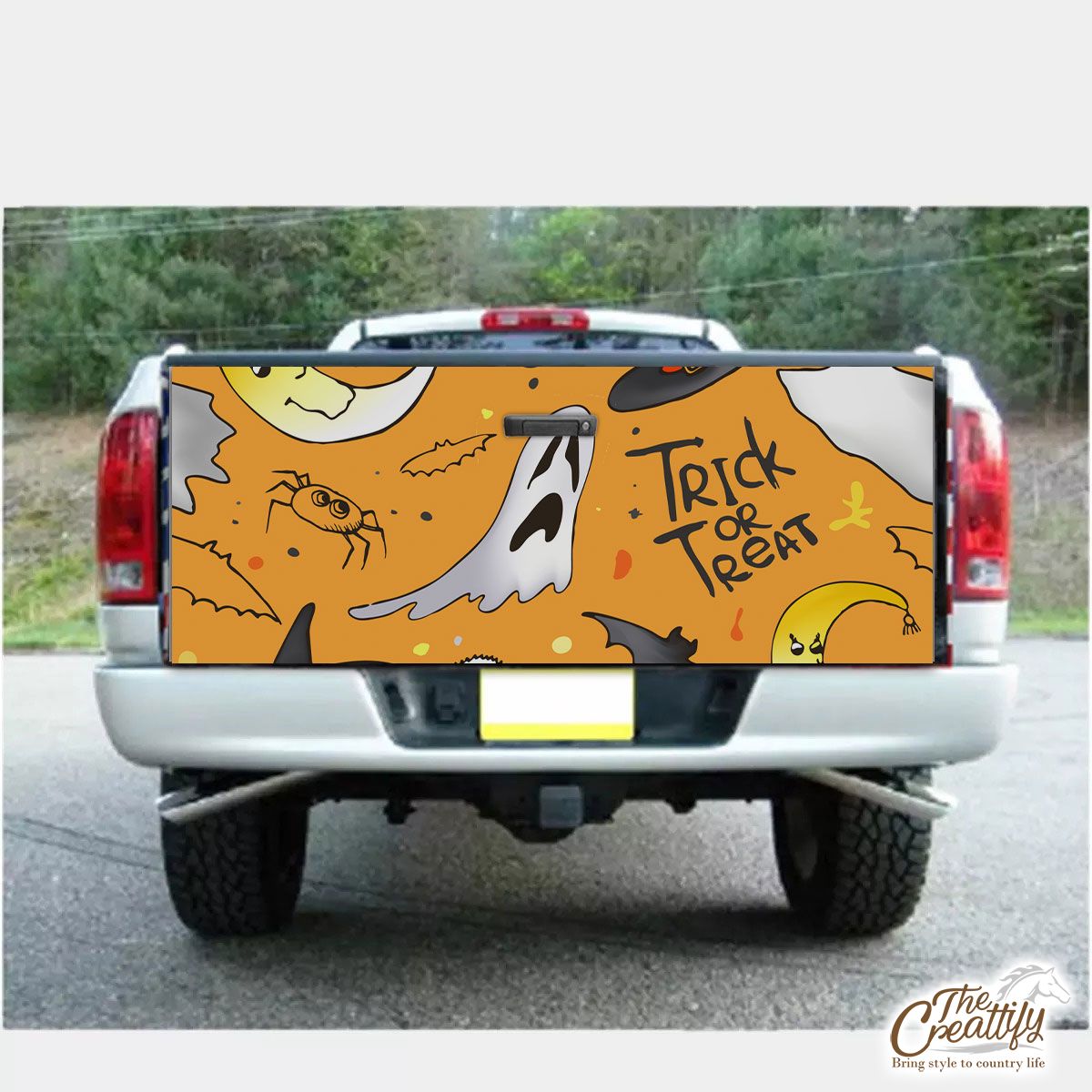 Trick or Treat Halloween Pumpkin Jack O Lantern and Boo Truck Bed Decal