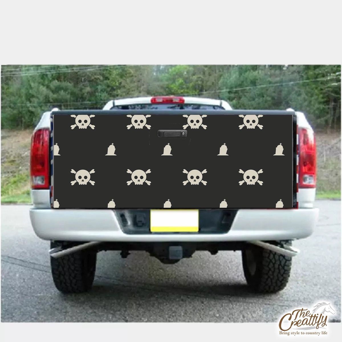 White Skull With Tombstone Halloween Truck Bed Decal