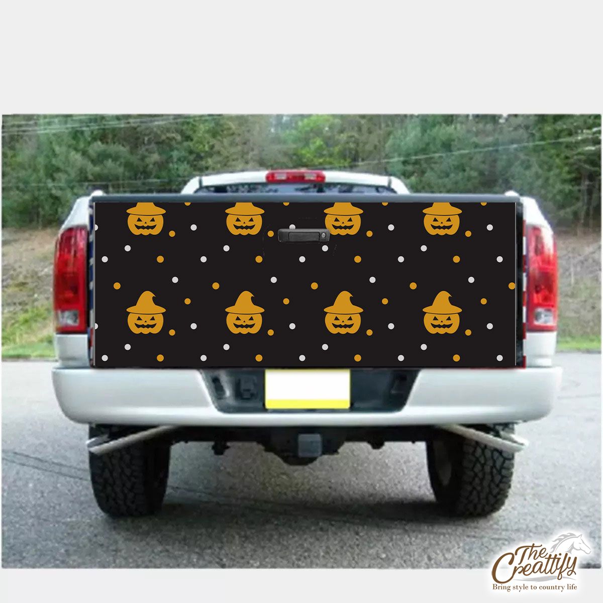 Yellow pumpkin with witch hat Halloween Truck Bed Decal