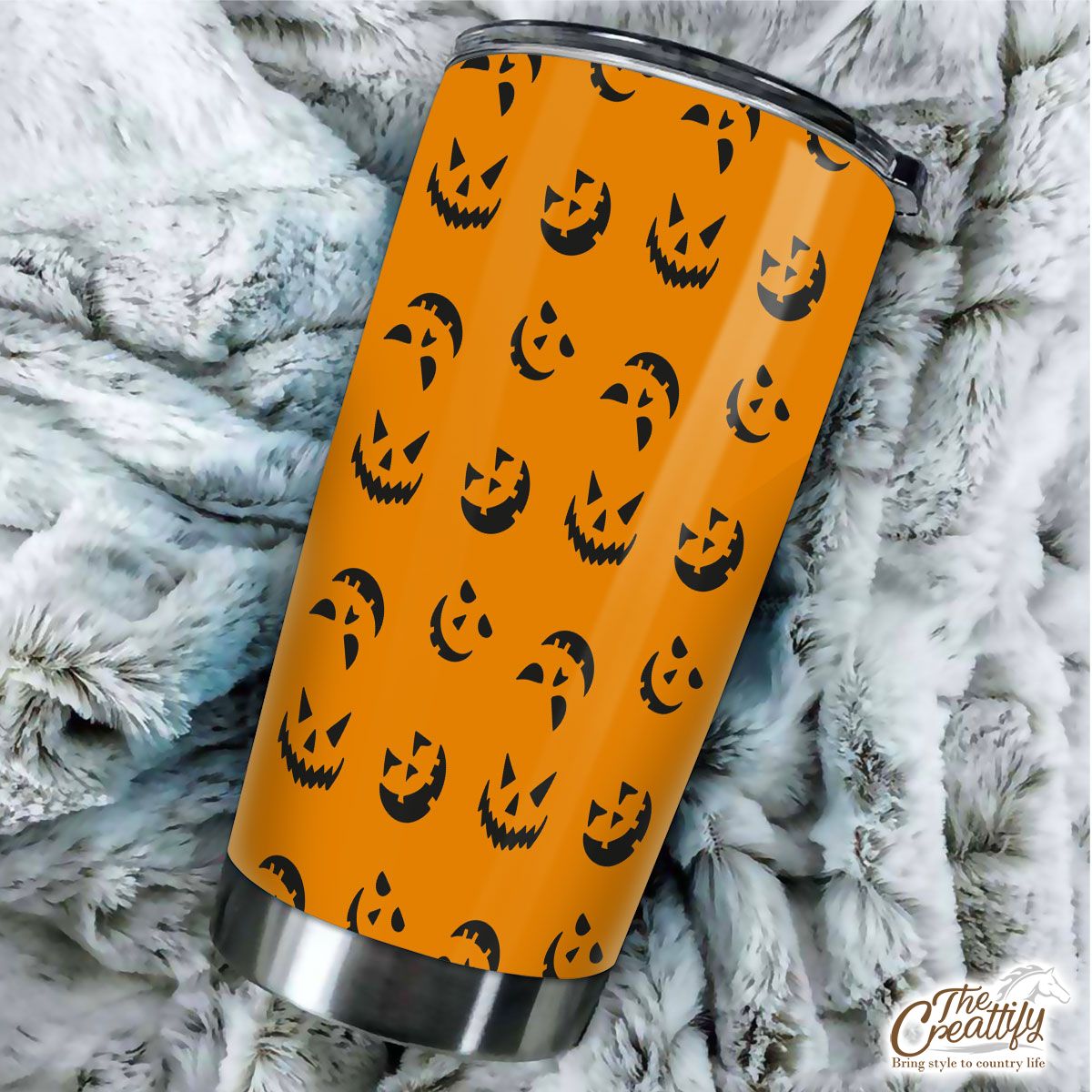 Scary Face On The Orange Color Background Halloween Tumbler