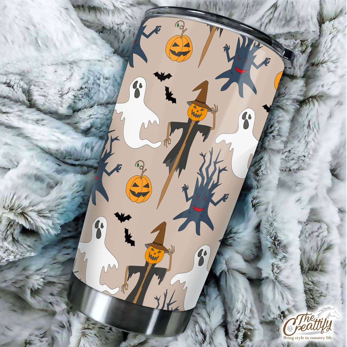 Scary Halloween Straw Scarecrow With Hat Pumpkin and Ghost Tumbler