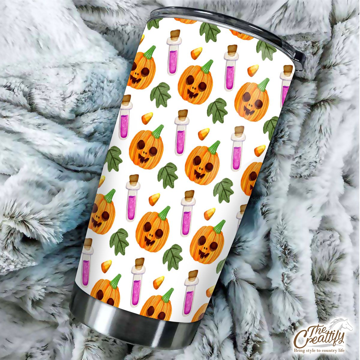 Scary Pumpkin Face and Witch Potions White Halloween Tumbler