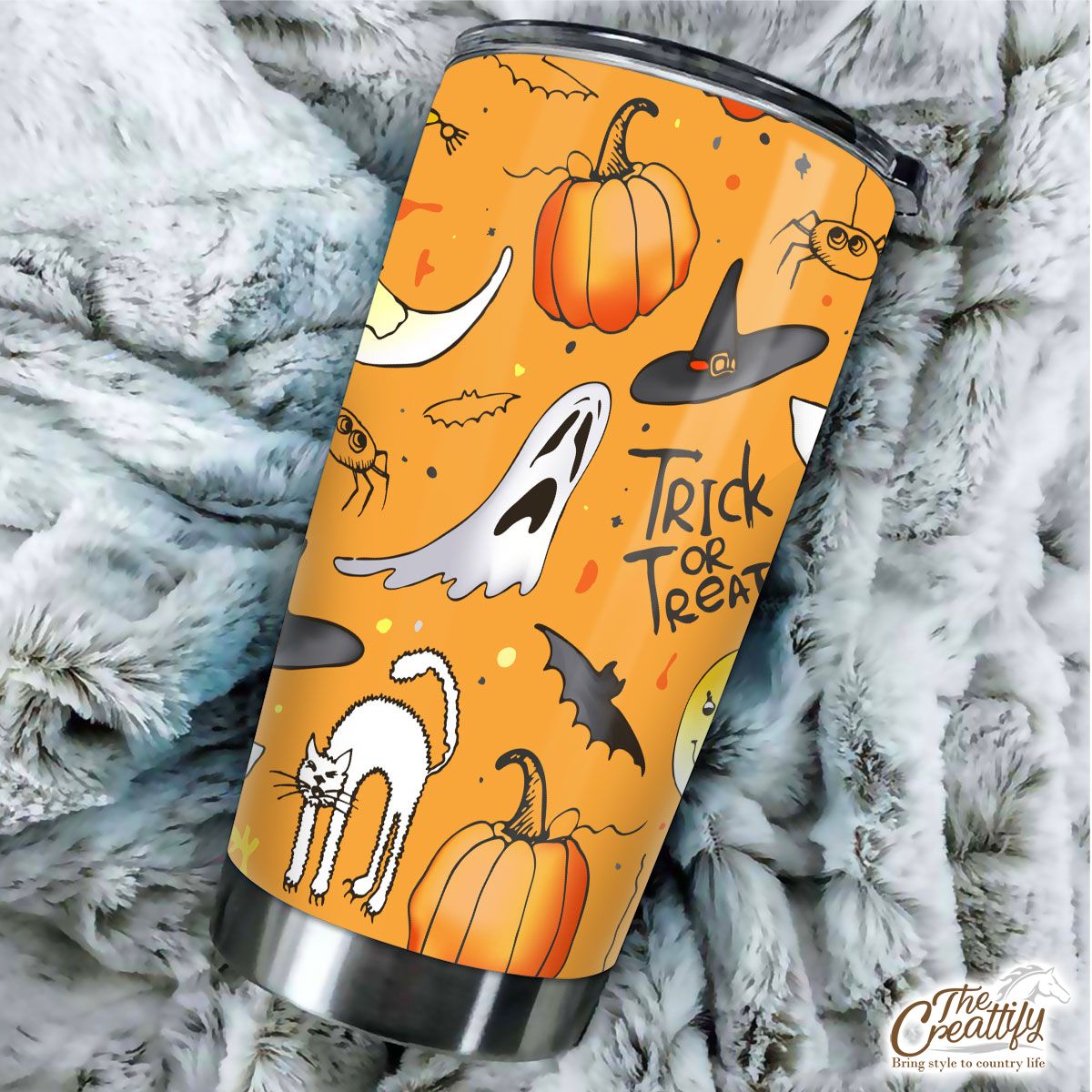 Trick or Treat Halloween Pumpkin Jack O Lantern and Boo Tumbler