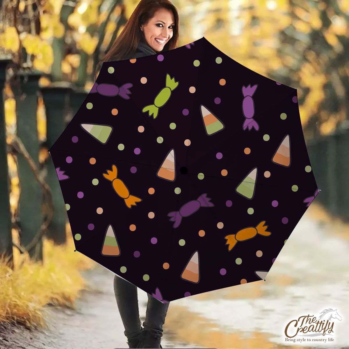 Black Halloween Candy Seamless Pattern Umbrella