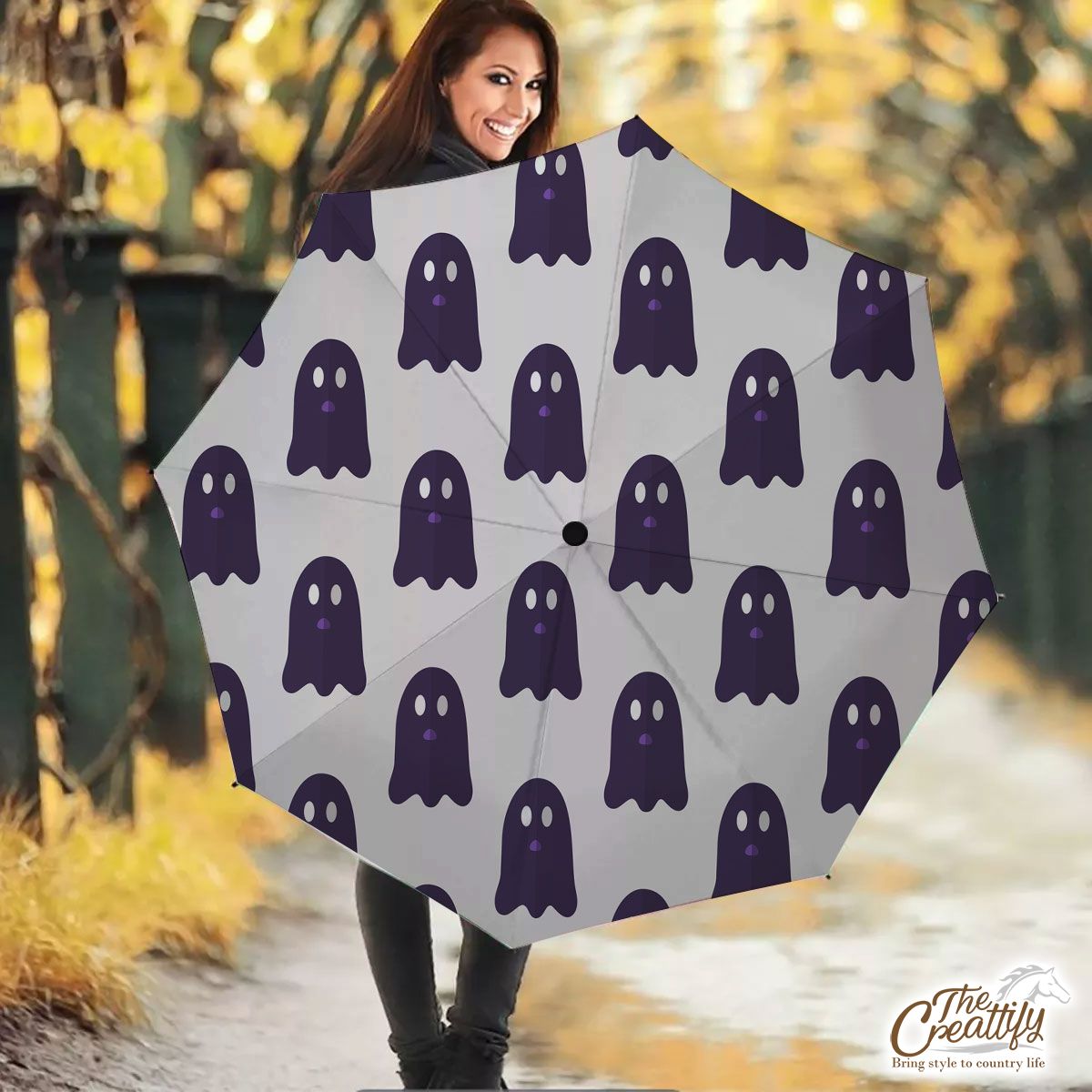 Cute And Funny Purple Boo Ghost Halloween Umbrella