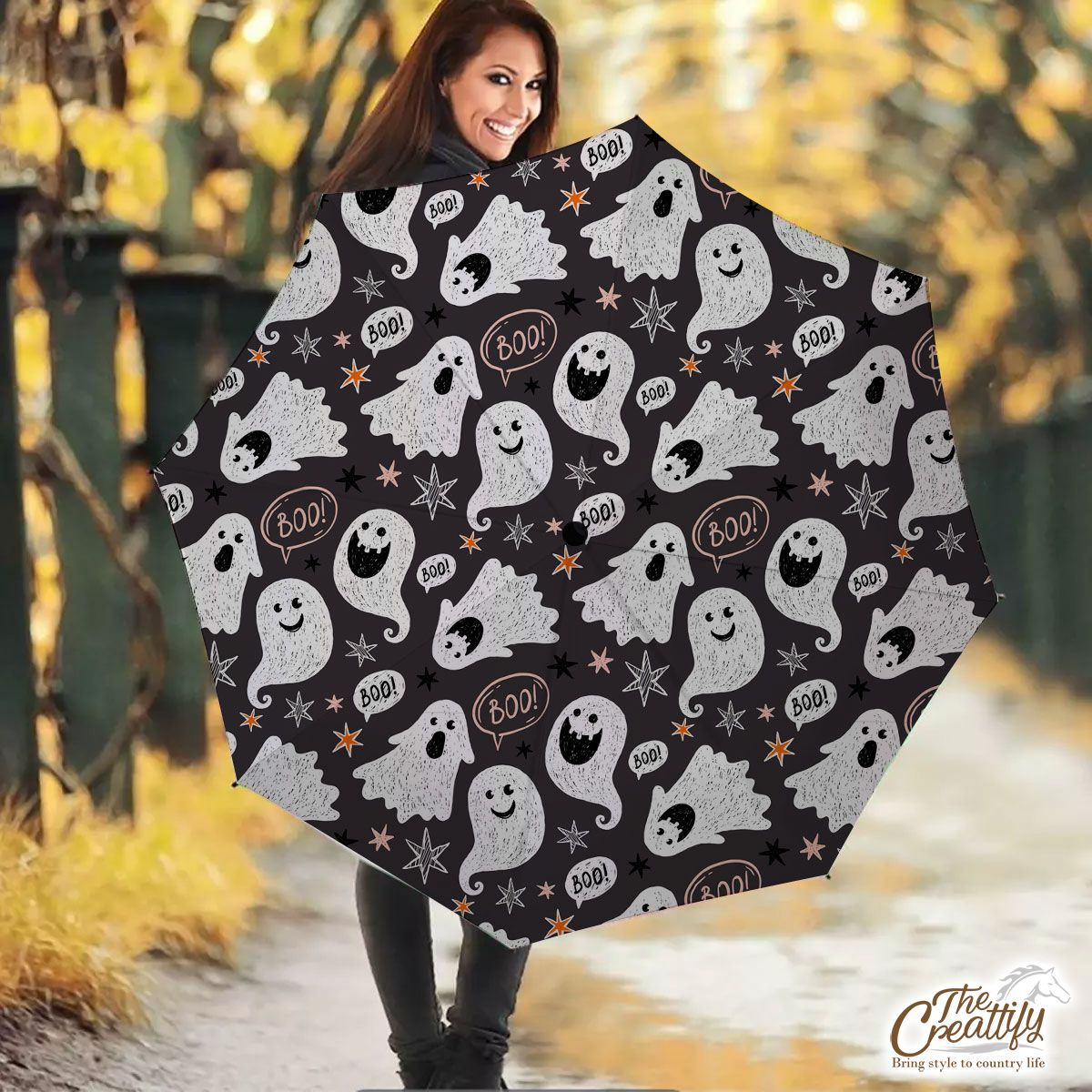 Cute Ghost On The Halloween Background Umbrella