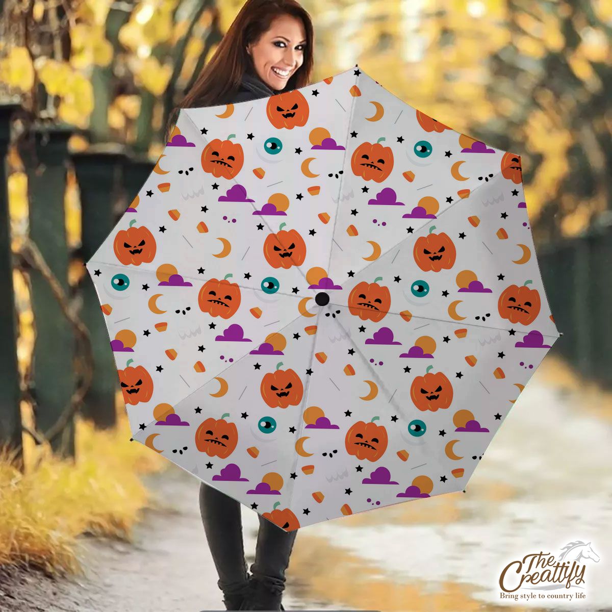 Cute Halloween Pumpkin Face, Jack O Lantern, Boo Ghost Umbrella