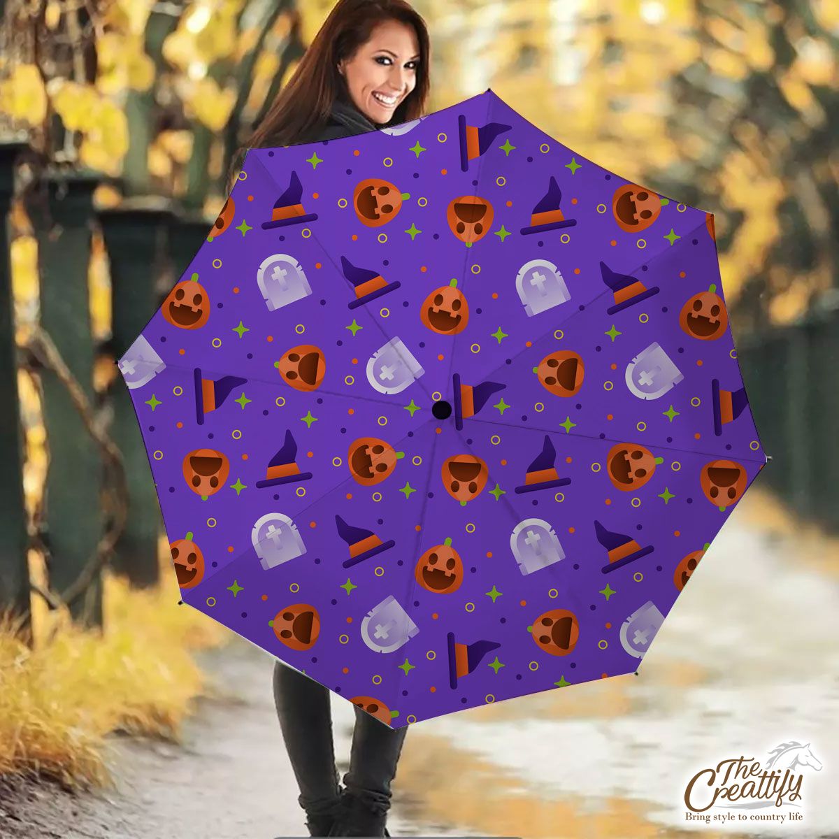 Funny Halloween Pumpkin Face, Jack O Lantern, Wicked Witches Umbrella
