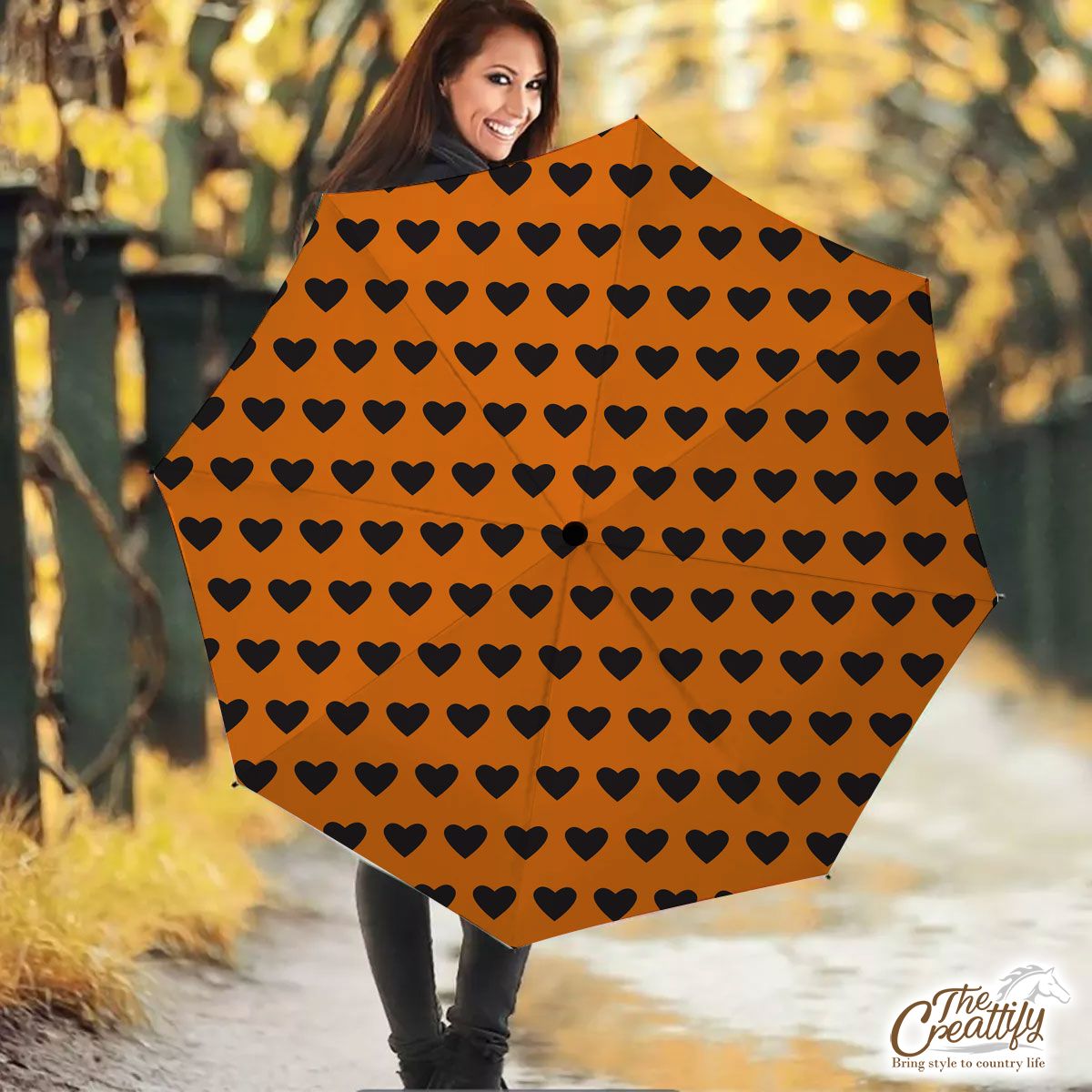 Halloween Black Heart Seamless Pattern Umbrella