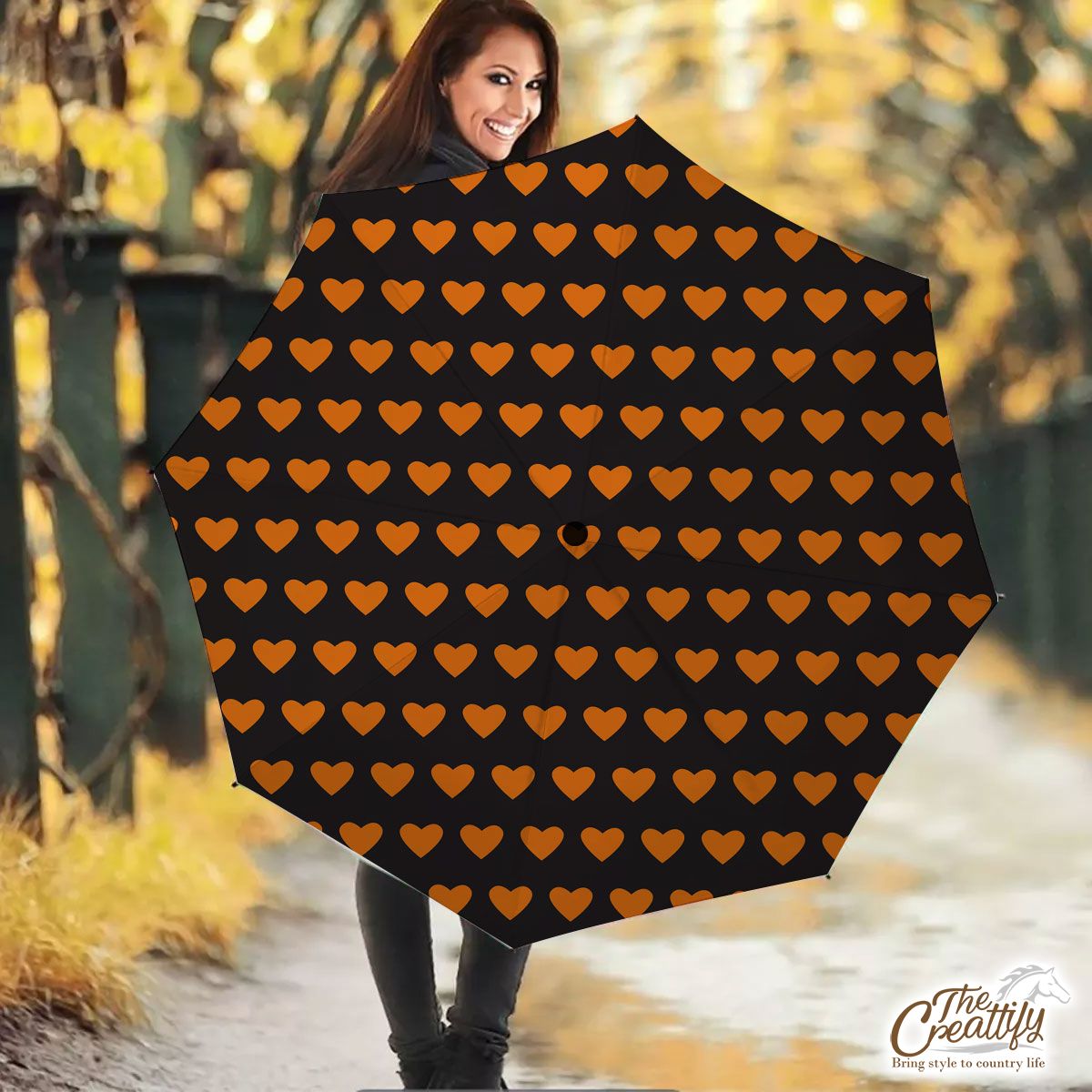 Halloween Orange Heart Seamless Pattern Umbrella