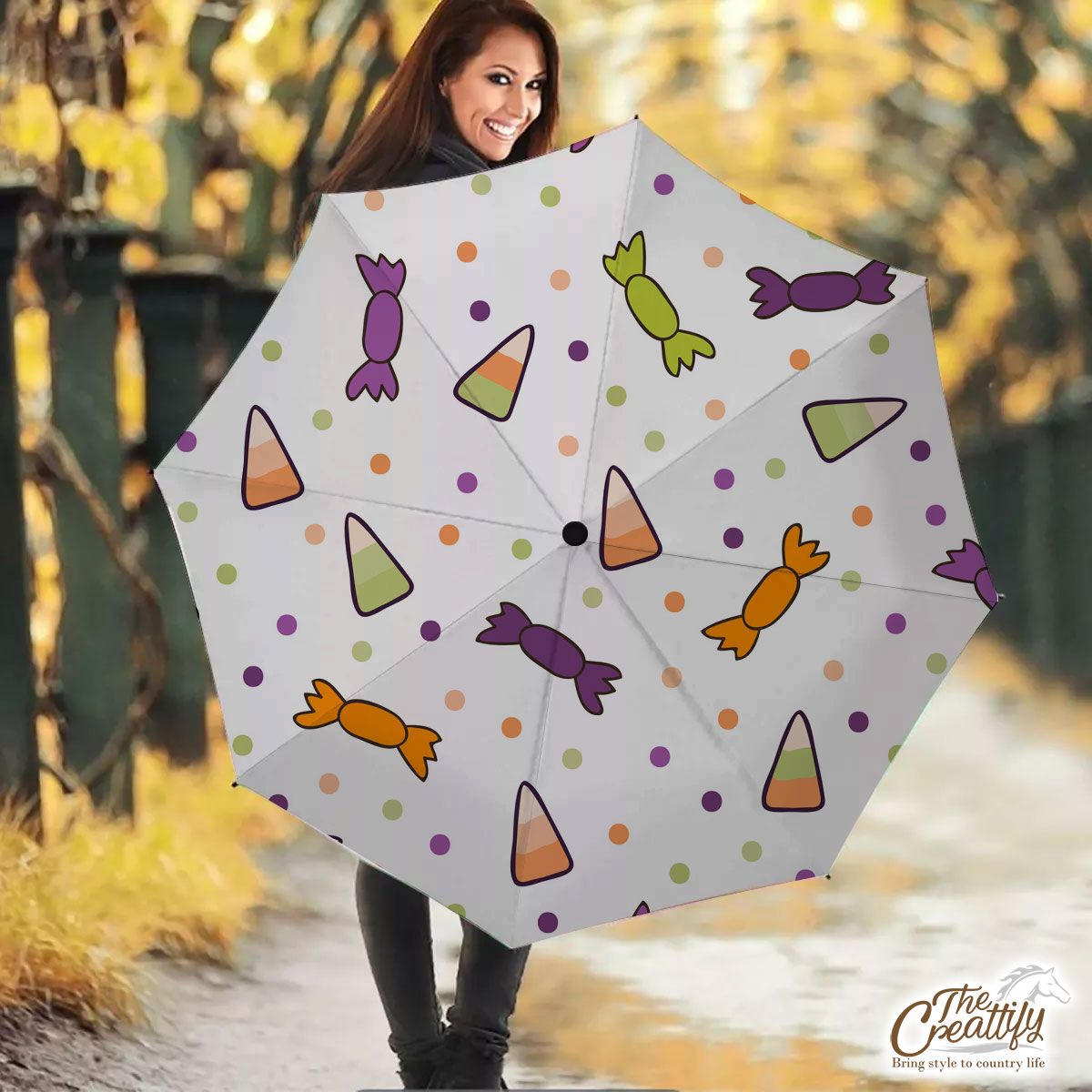 White Halloween Candy Seamless Pattern Umbrella
