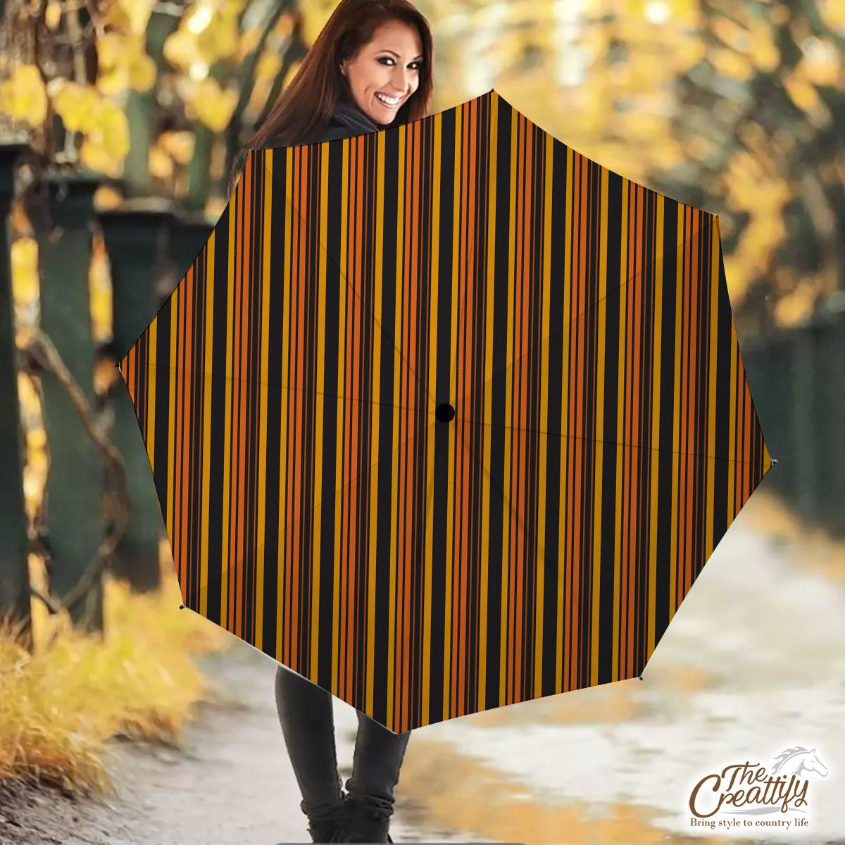 Yellow And Orange Stripes In Halloween Theme Umbrella
