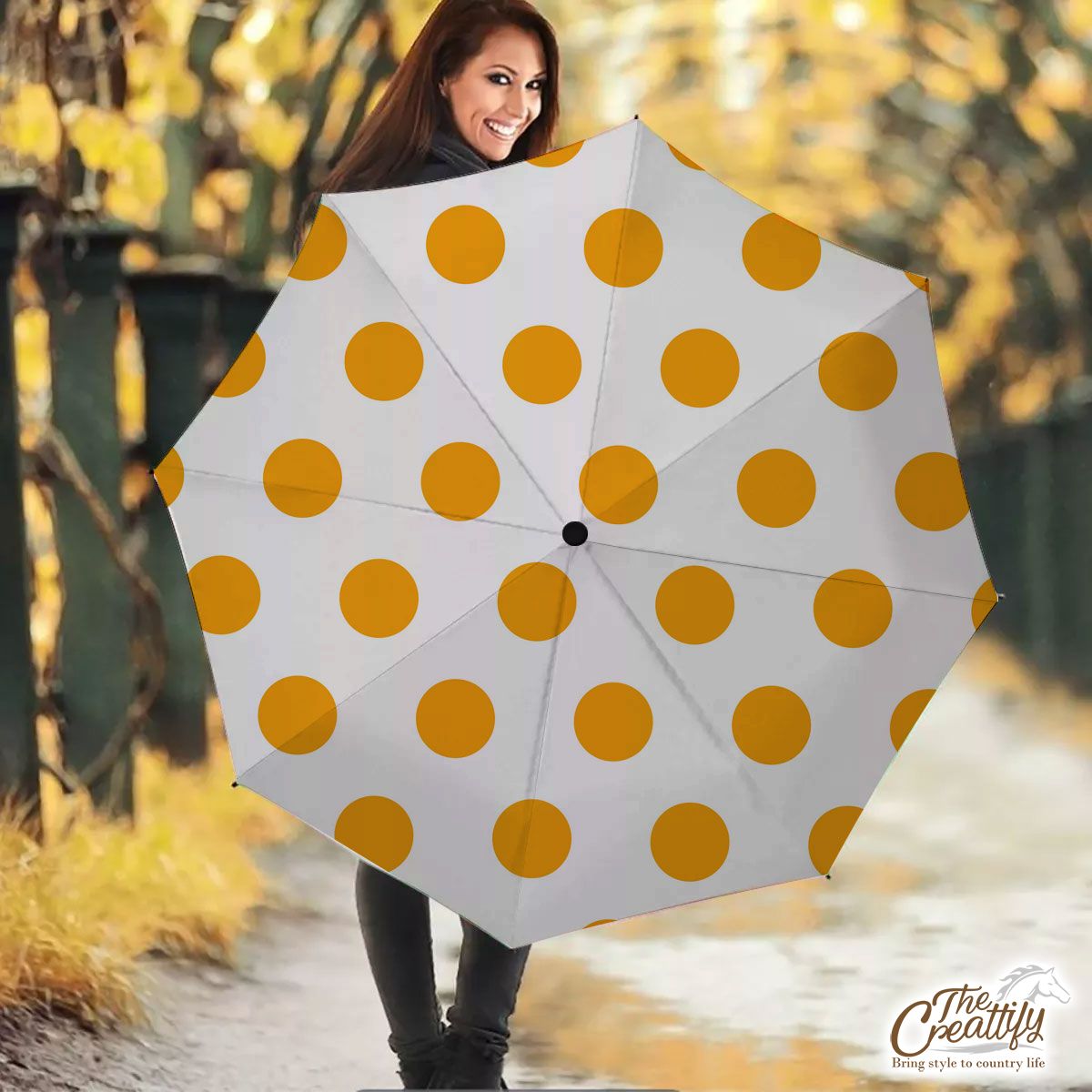 Yellow Dot Pattern On White Background Halloween Umbrella