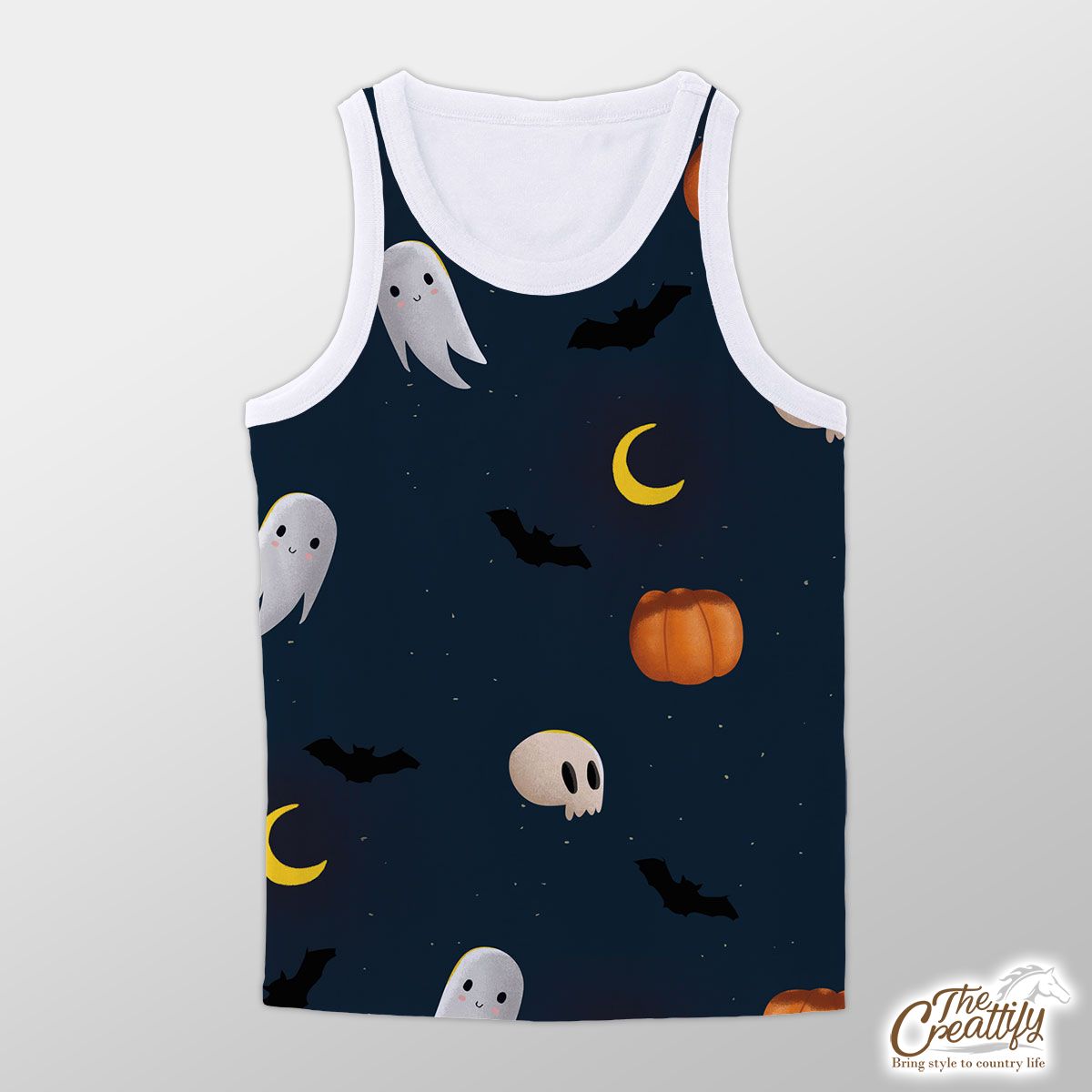 Cute Boo Ghost, Pumpkins With Moon Halloween Unisex Tank Top