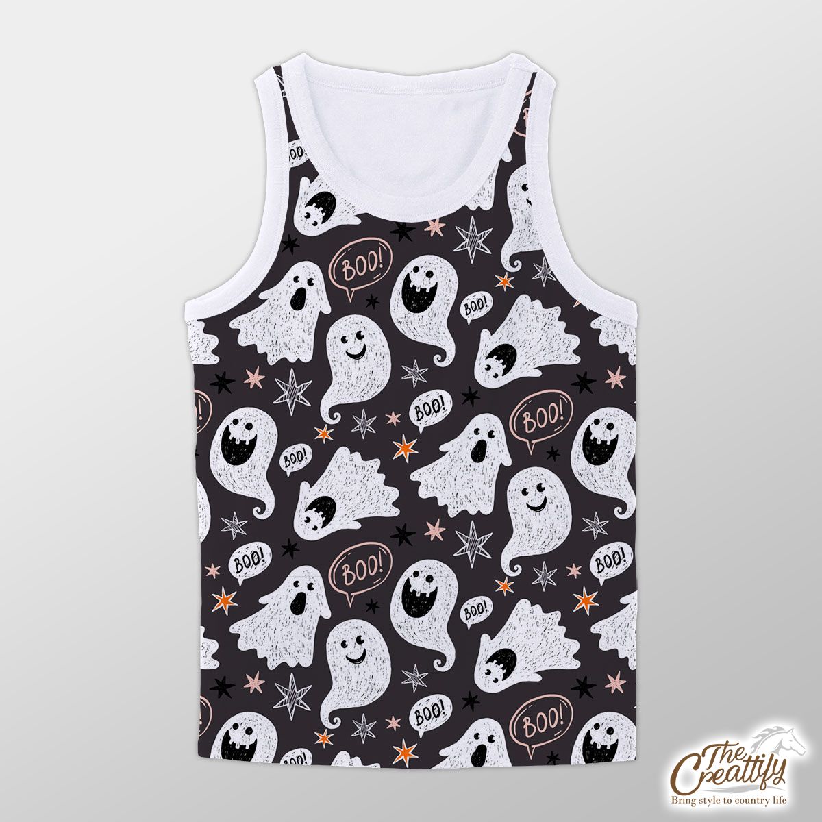 Cute Ghost On The Halloween Background Unisex Tank Top