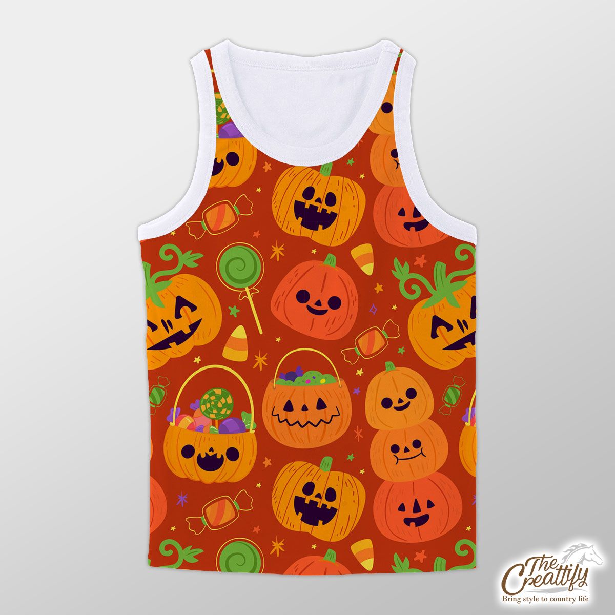 Cute Pumpkin, Jack O Lantern Full of Candy Orange Halloween Unisex Tank Top