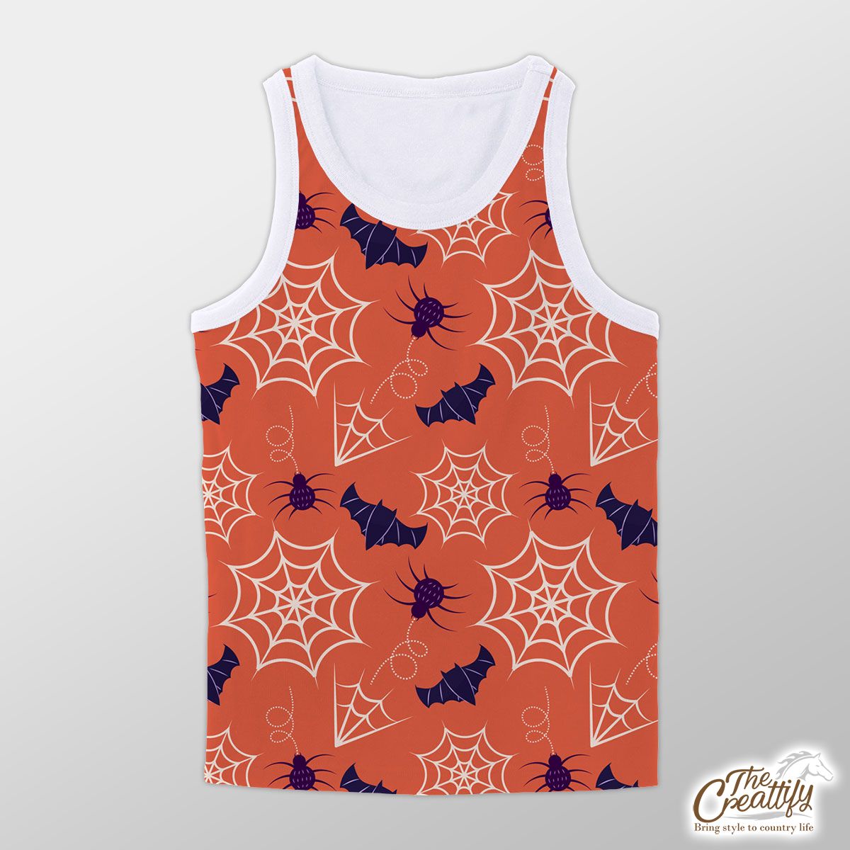Halloween Bats With Spider Web Orange Unisex Tank Top