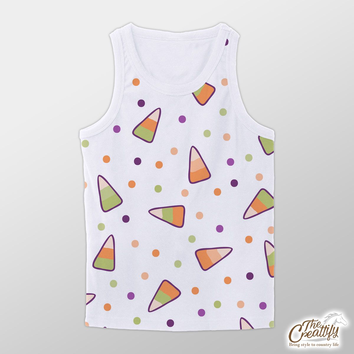 Halloween Candy Seamless Pattern With Polka Dot Unisex Tank Top
