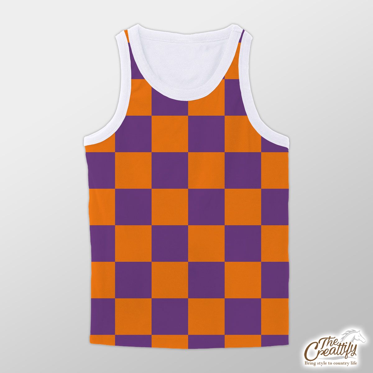 Halloween Orange and Purple Square Seamless Pattern Unisex Tank Top