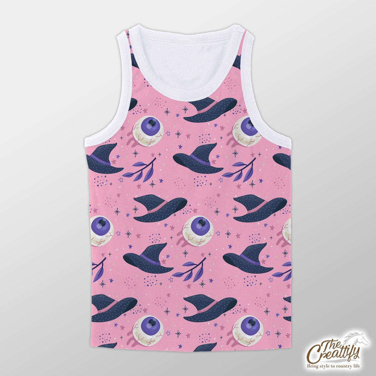 Halloween Witch Hat Halloween Eyes On The Pink Background Unisex Tank Top