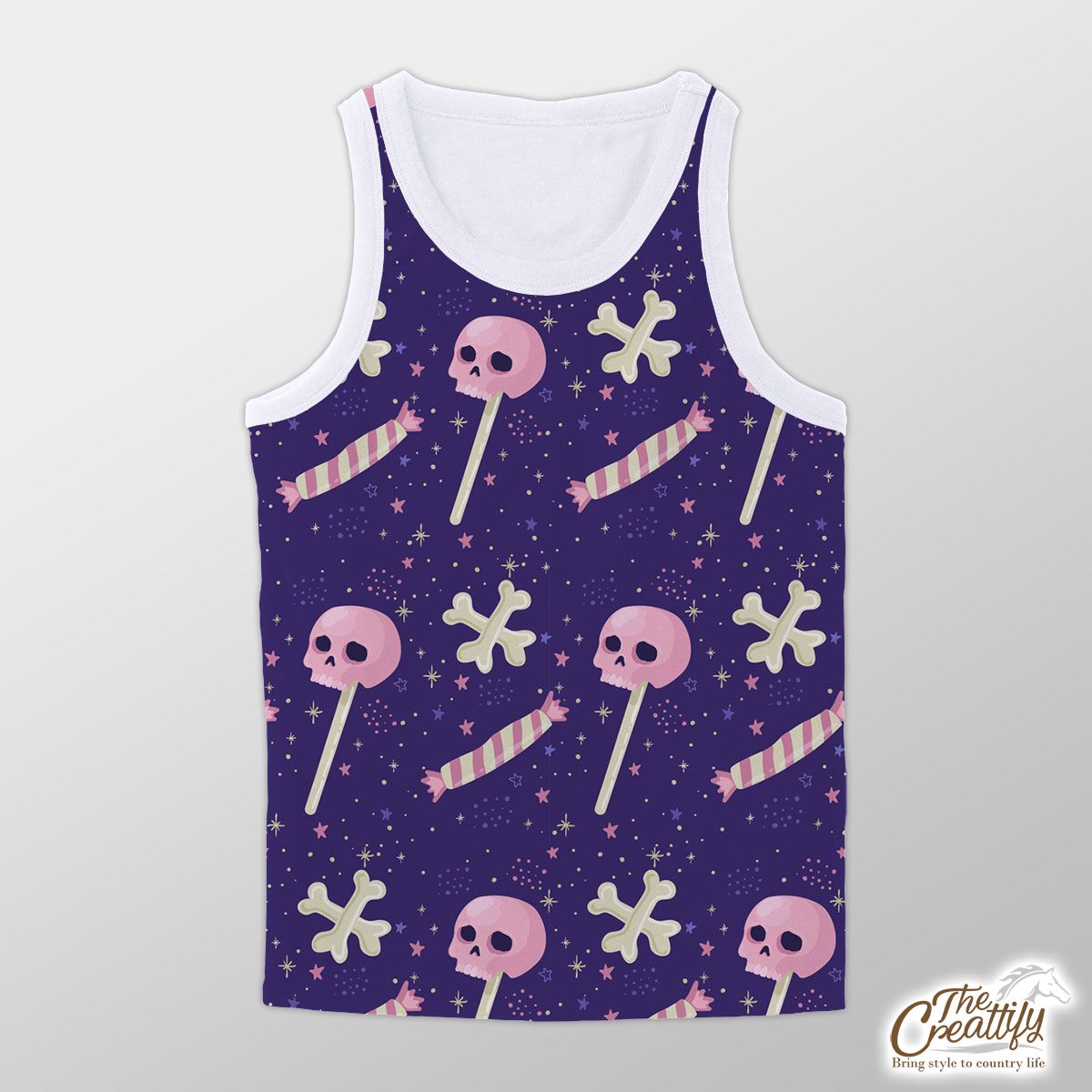 Happy Halloween With Skull, Candy And Bone Unisex Tank Top