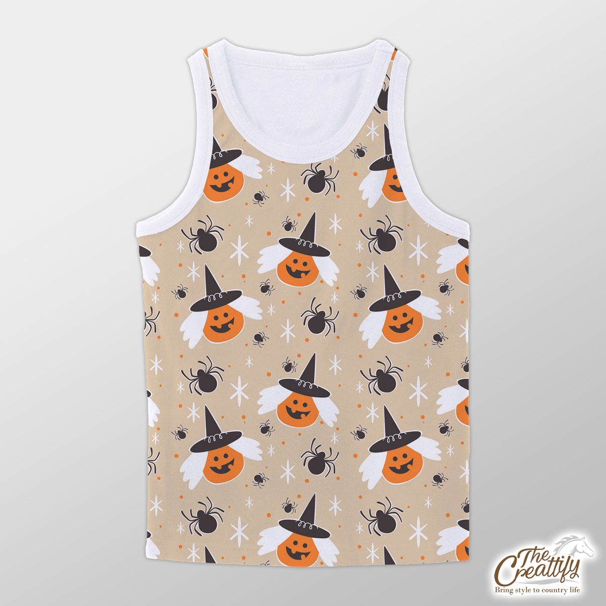 Pumpkins With Witch Hat On A Light Background Halloween Unisex Tank Top