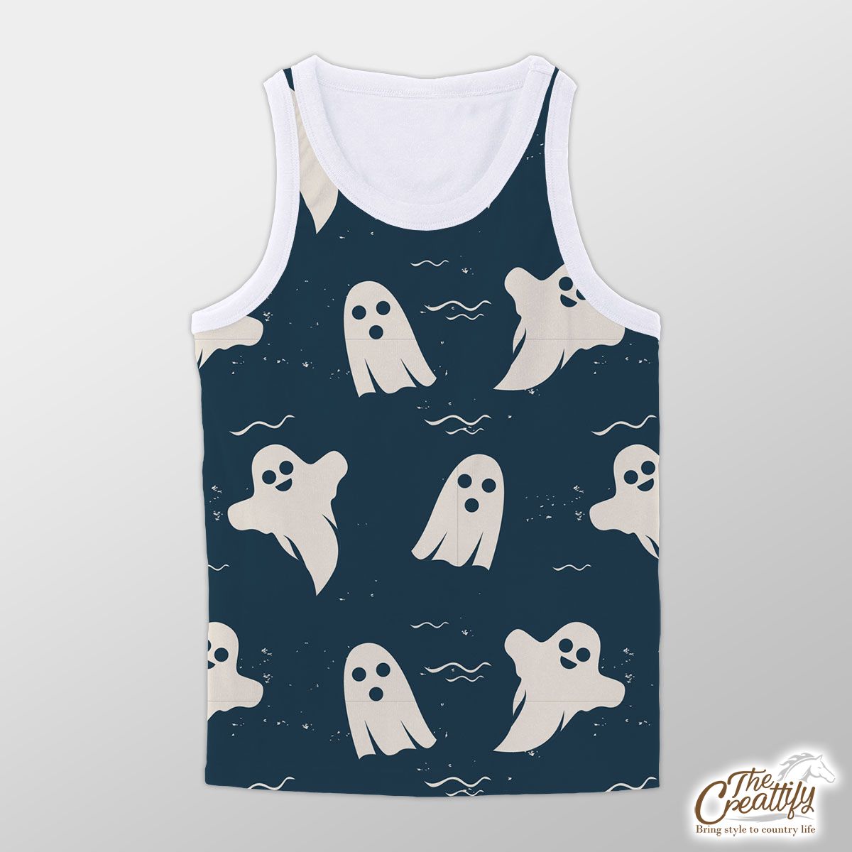 Scary Halloween Ghosts Seamless Pattern Blue Boo Unisex Tank Top