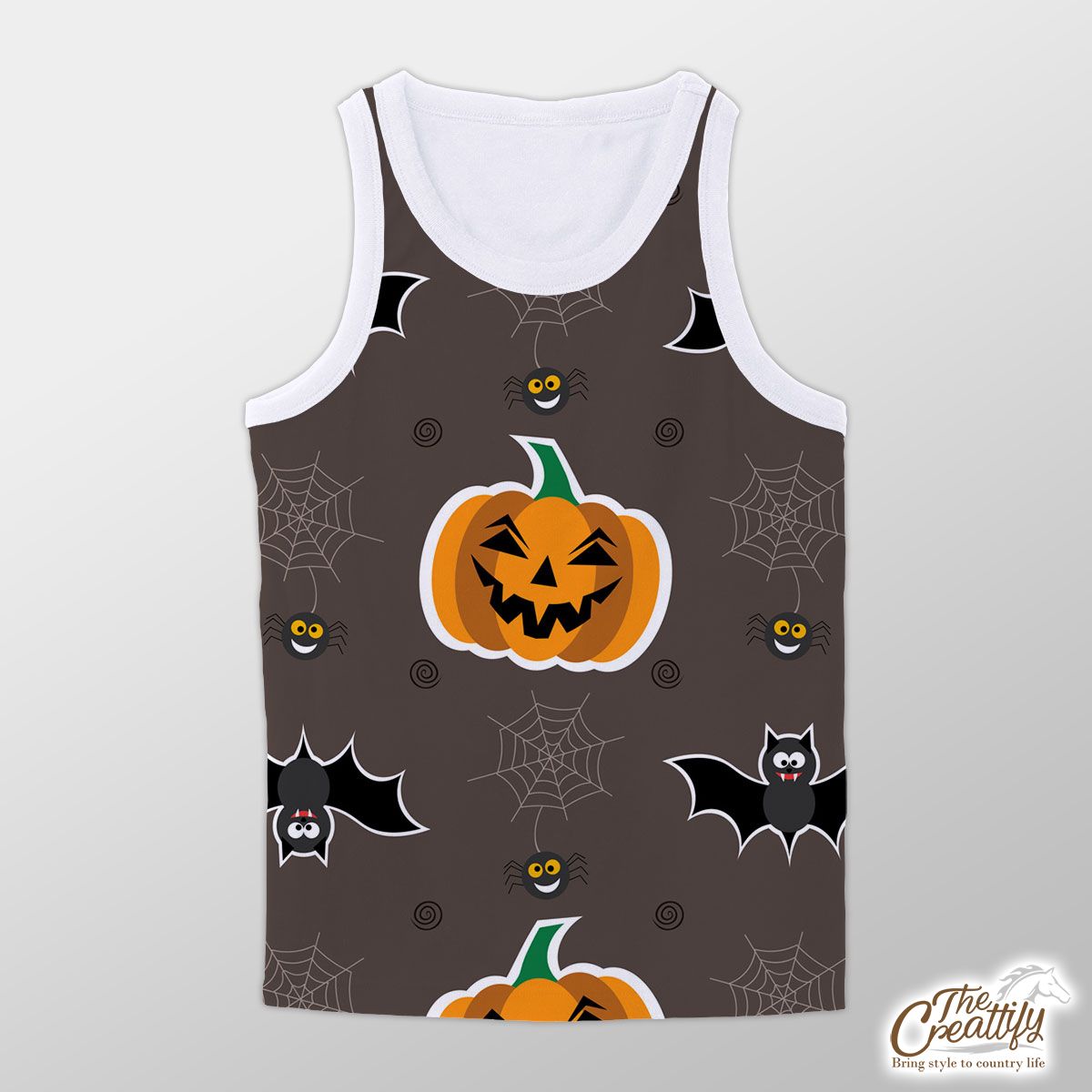 Scary Halloween With Pumpkin Jack O Lantern and Bat Unisex Tank Top