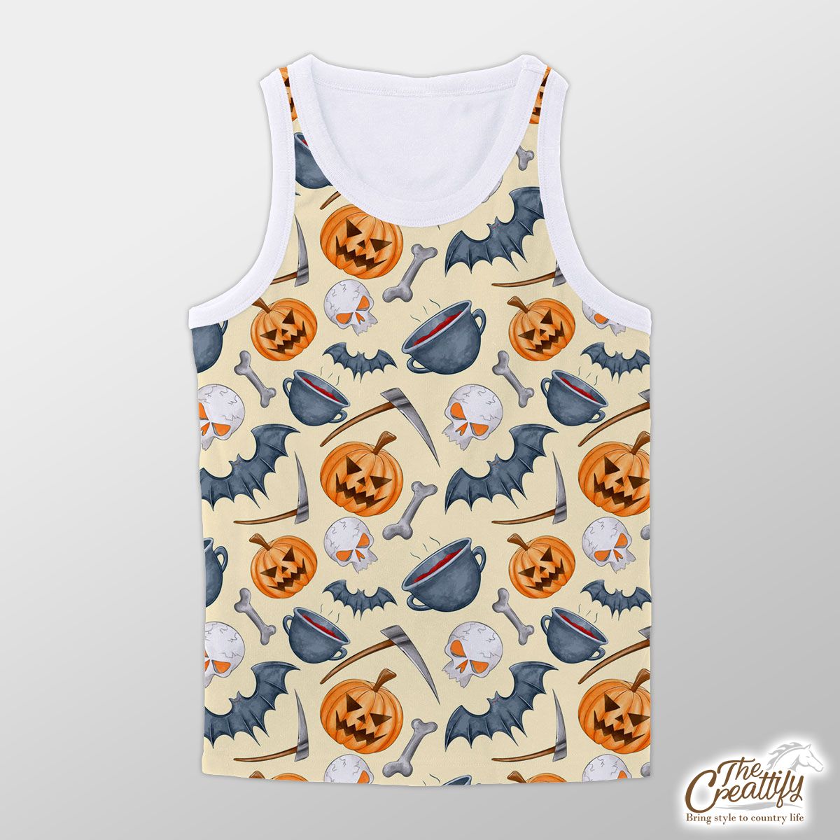 Scary Pumpkin Face On The Spooky Background Halloween Unisex Tank Top